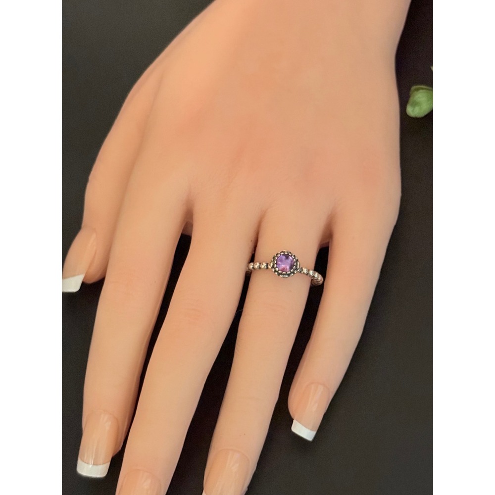 Pandora Sterling Silver Purple Amethyst Beaded Bubble Ring 190854AM Size 7.5 56 - Picture 4 of 7
